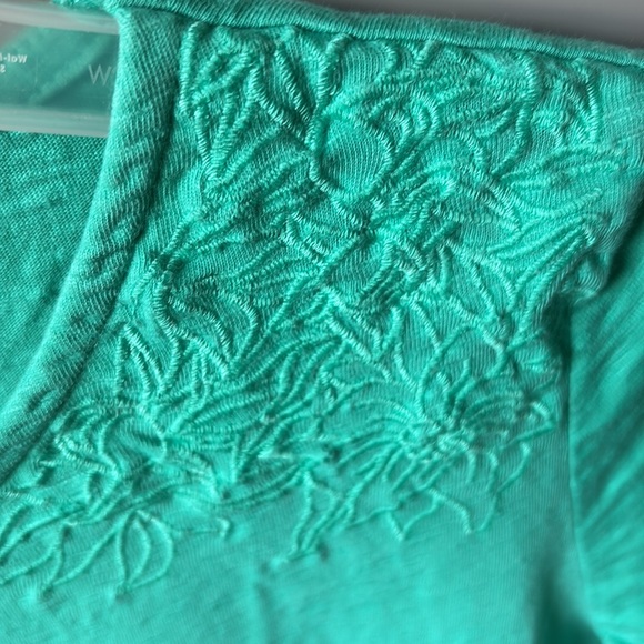 NWOTTalbots Teal Embroidered Short Sleeve Top SP - Picture 3 of 3